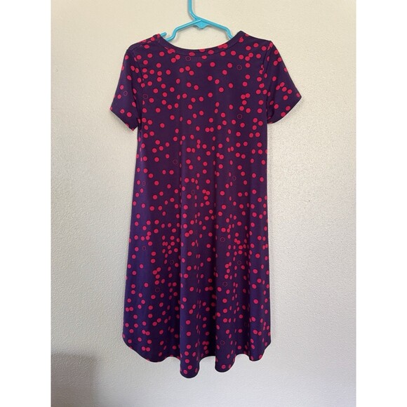 LuLaRoe Scarlett Dress Girls Size 6 Purple with Pink Polka Dot Pattern Short SLV - Picture 4 of 8